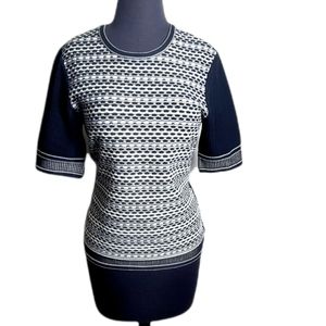 Tory Burch monique brick tuck stitched round neck short sleeve top size small